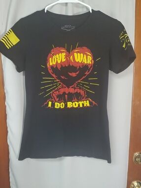 Grunt Style Black Short Sleeve Tee with Red and Yellow Graphic